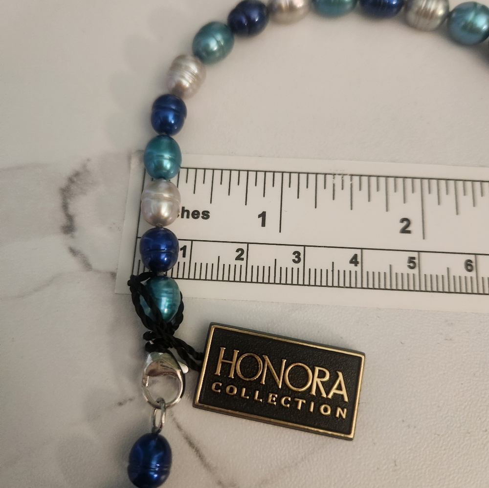 Honora Blue & Silver Graduated 7mm to 9mm Pearl Necklace 20 Inch - Picture 2 of 2